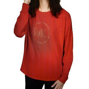 NWT MICHAEL KORS PLUS SIZE RHINESTONE LOGO WAFF CRIMSON P/S